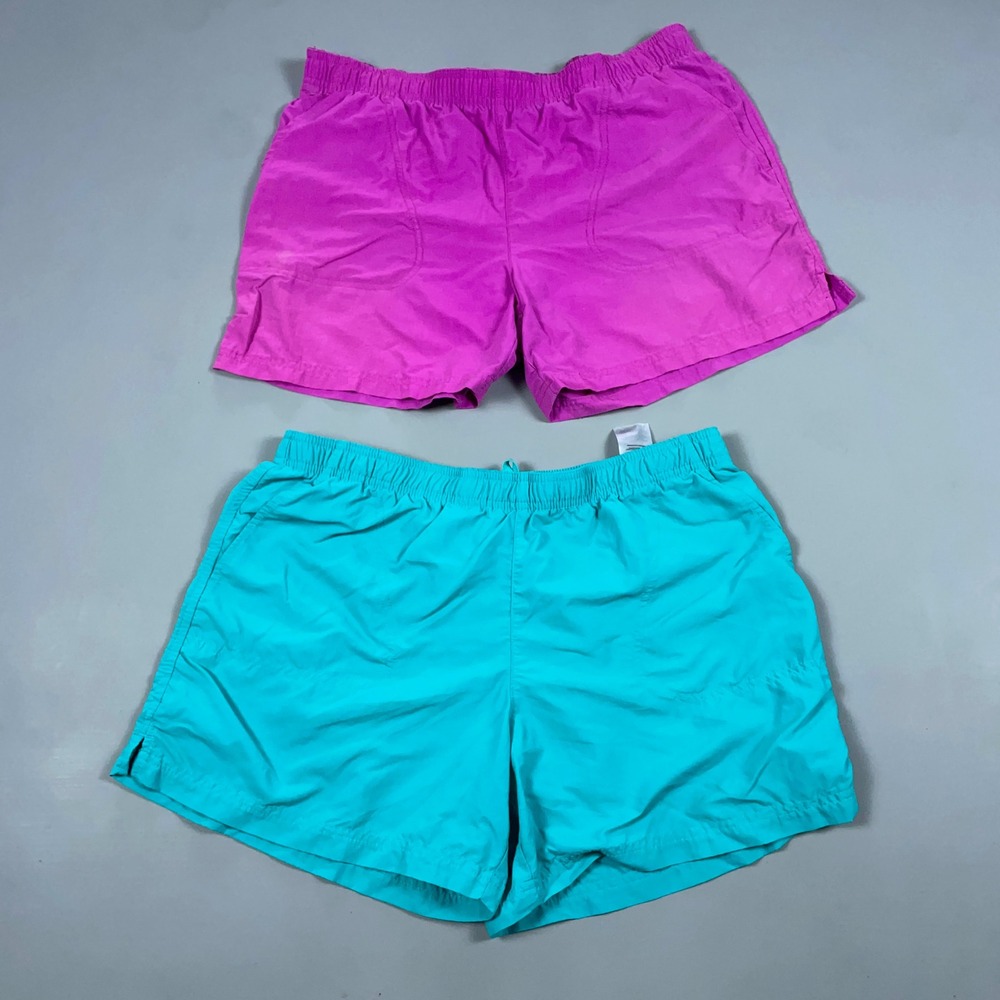 Columbia Womens Shorts Bundle 2 Pair Pink Blue Nylon Hiking Athletic Size Large